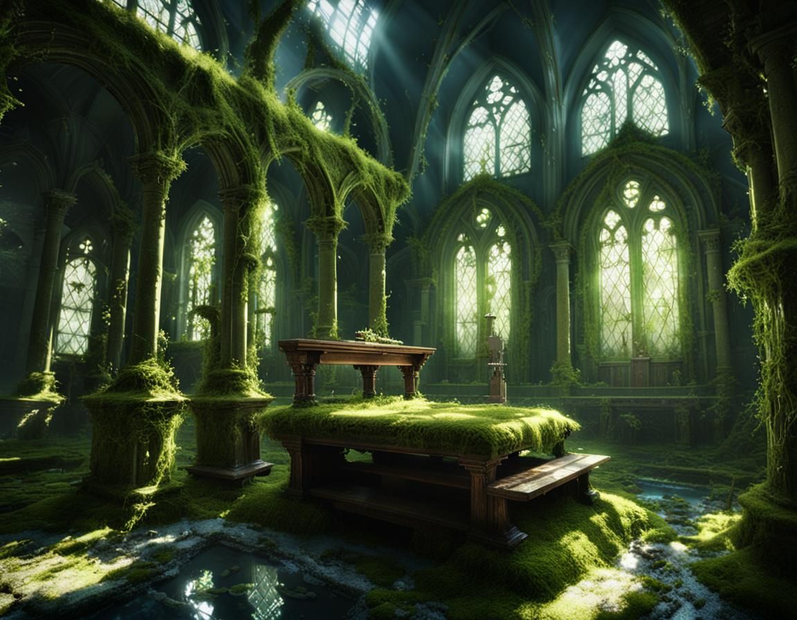 Abandoned Water Deity Church in 3D Cinematic Style