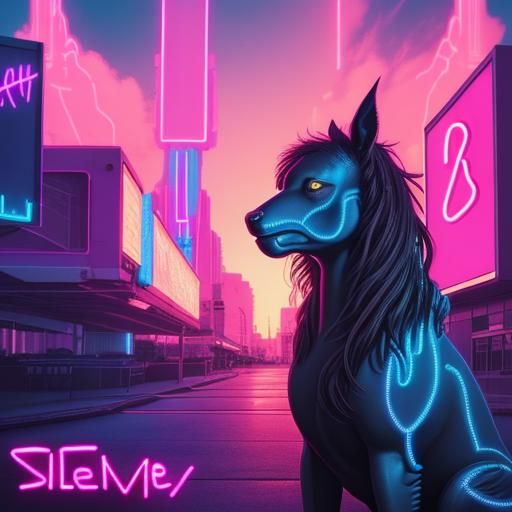 Synthwave Kelpie in Neon Retro Style