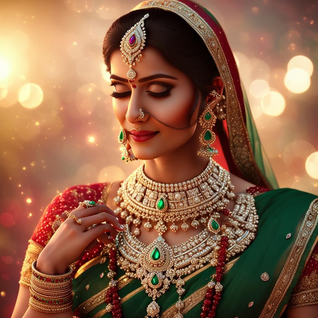 Regal Indian Bride Shines in Opulent Silver and Gemstone Jew...