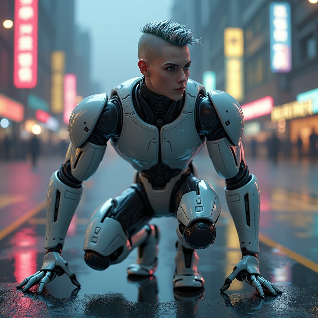 Heroic Robot in Futuristic Low Taper Fade