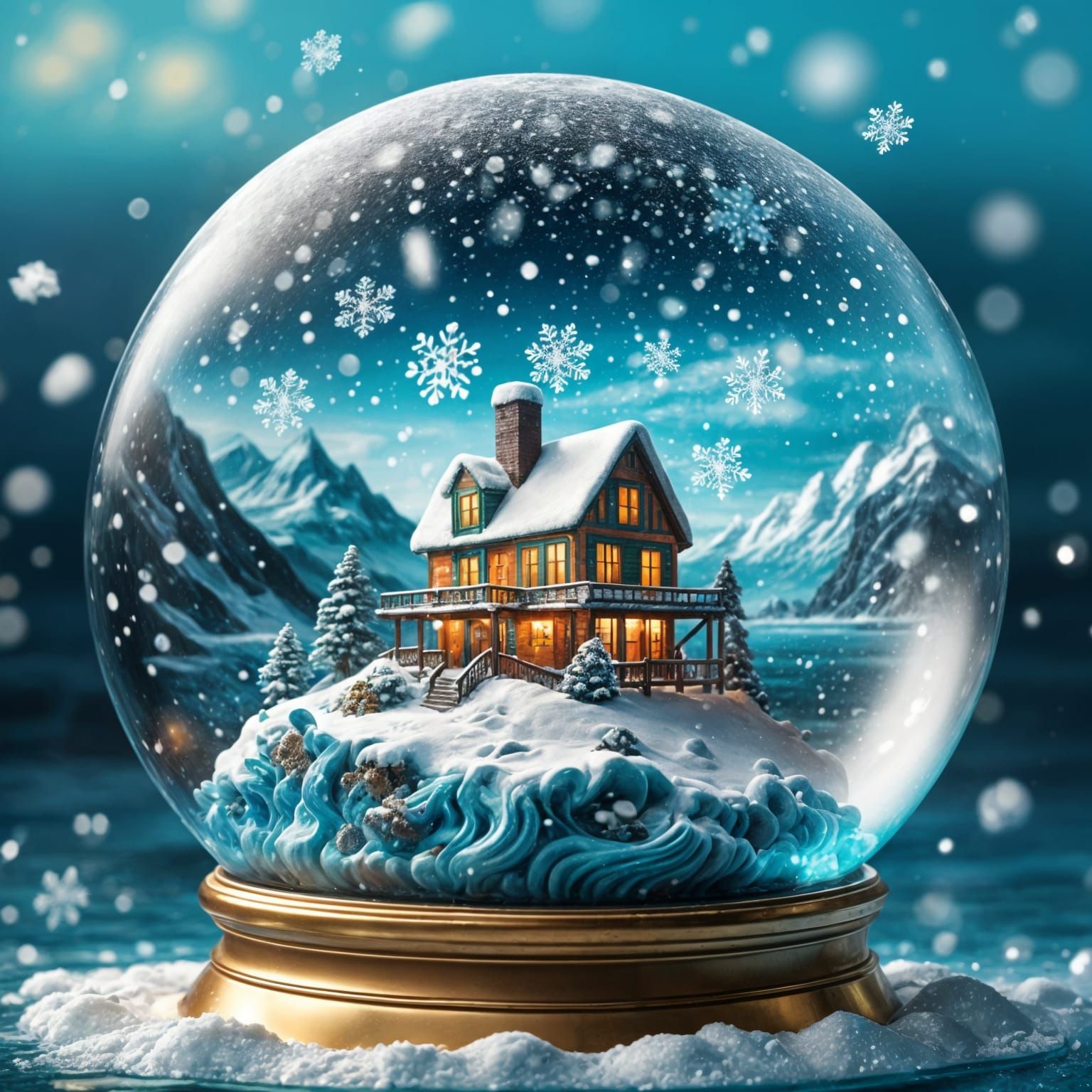 Snow Globe: Winter Scene Meets Stormy Ocean