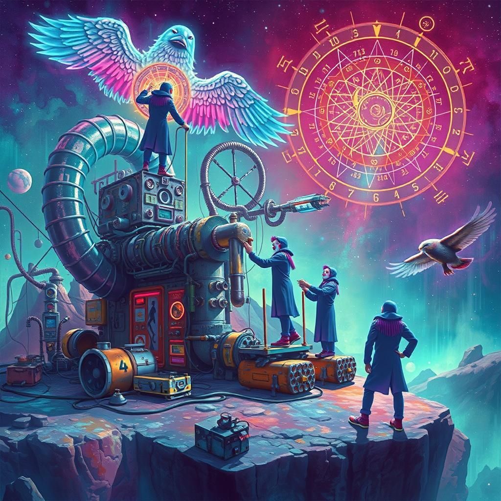 Clowns Terraforming Asteroid with Holographic Totem Animals