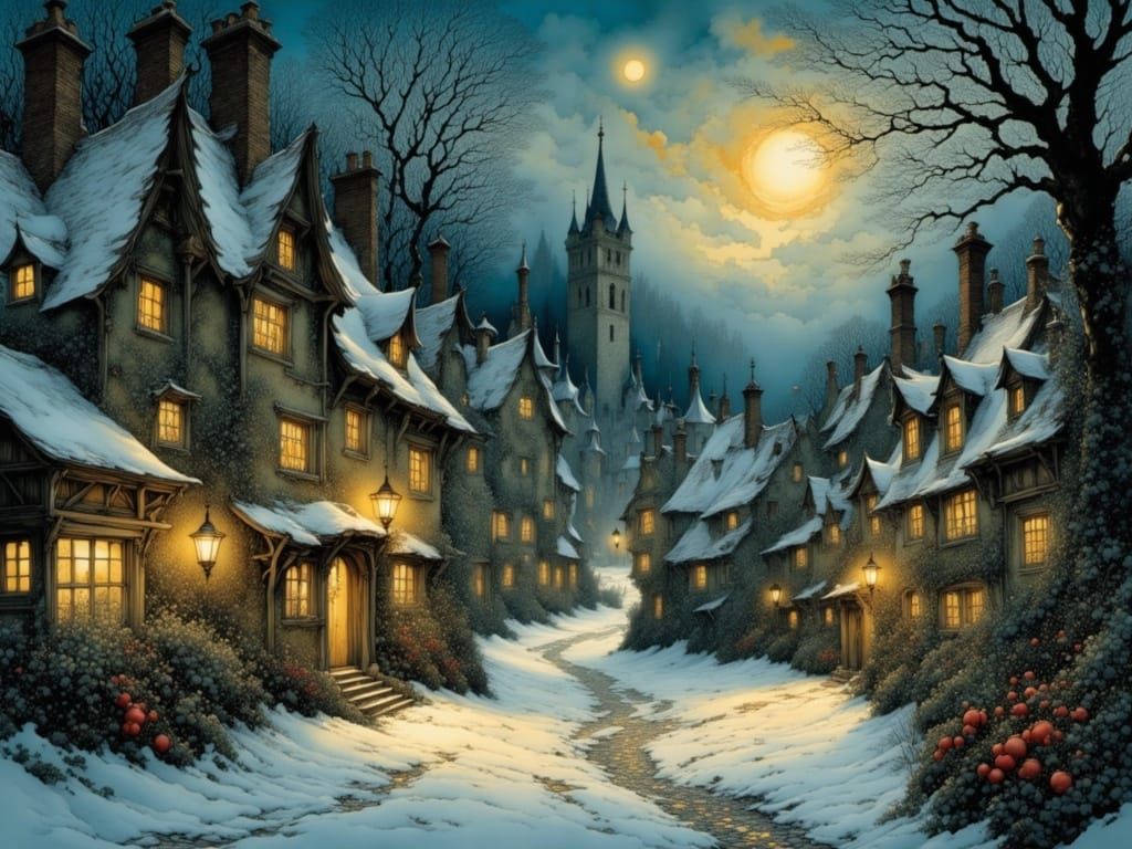 Whimsical Christmas Village in Medieval Style