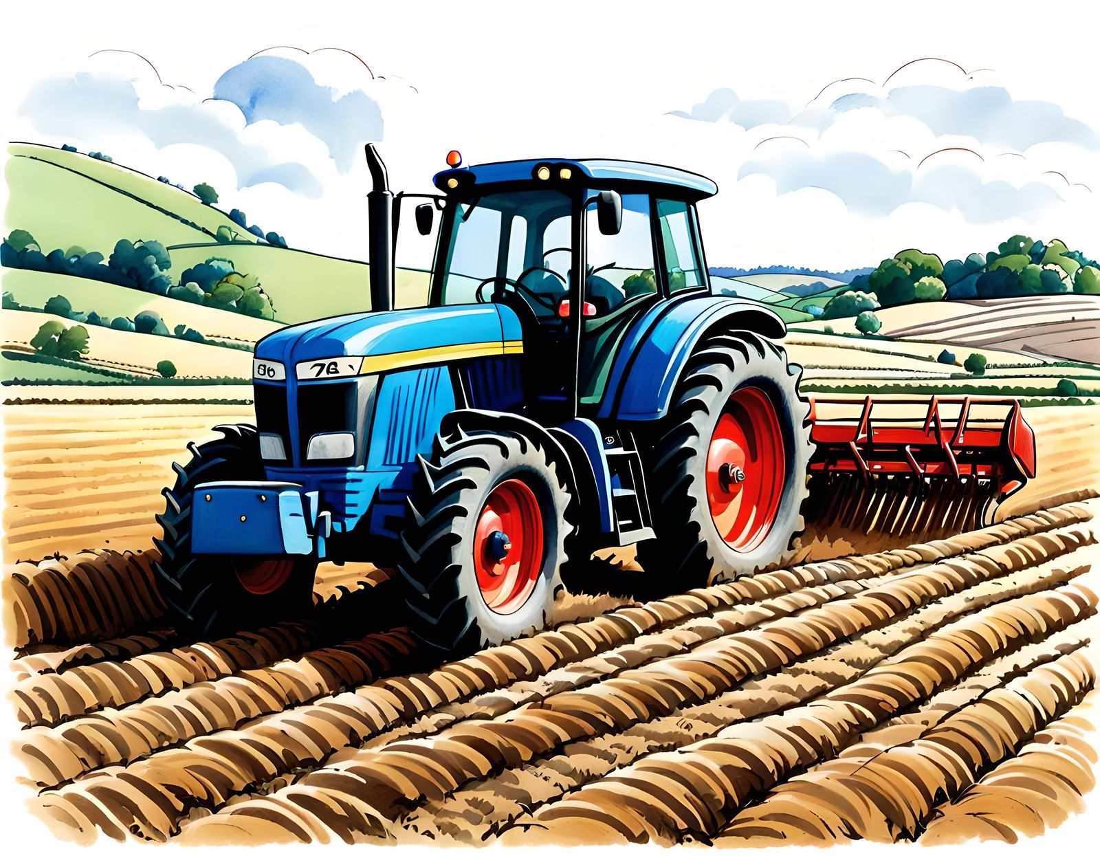 A cartoon character pencil drawing coloured sketch of a trac...