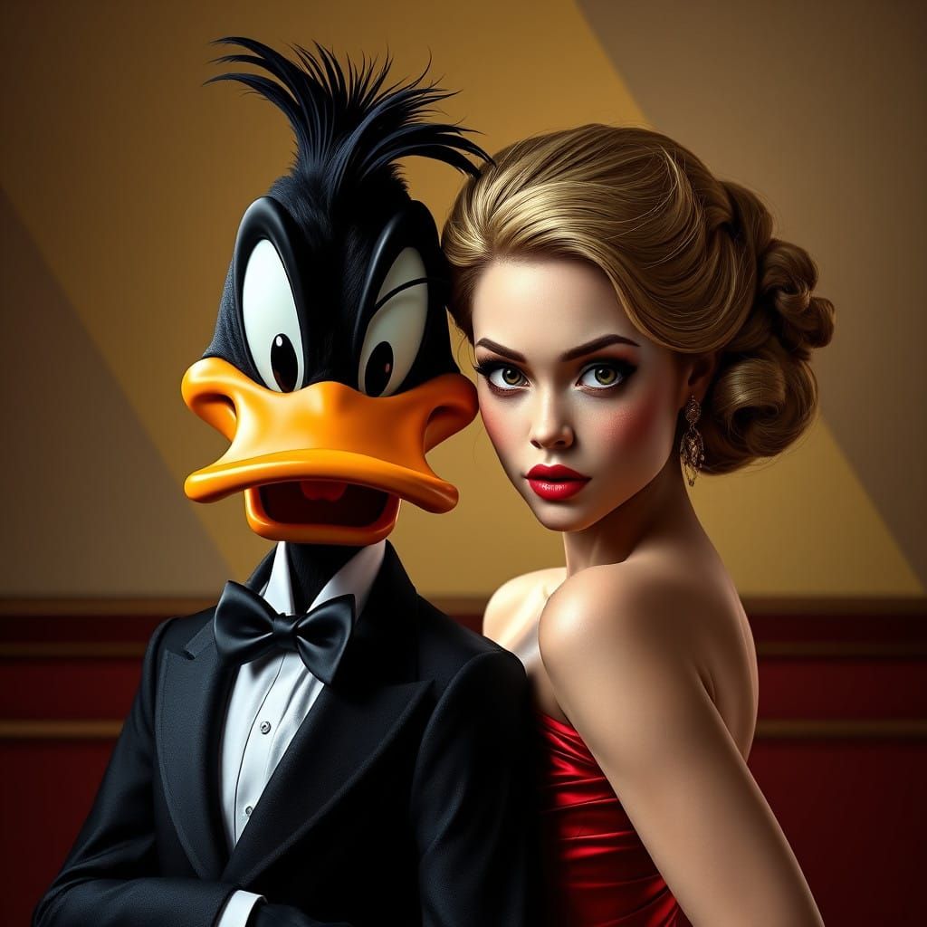 Dapper Daffy Duck and Amber Heard in Elegant Art Nouveau Por...