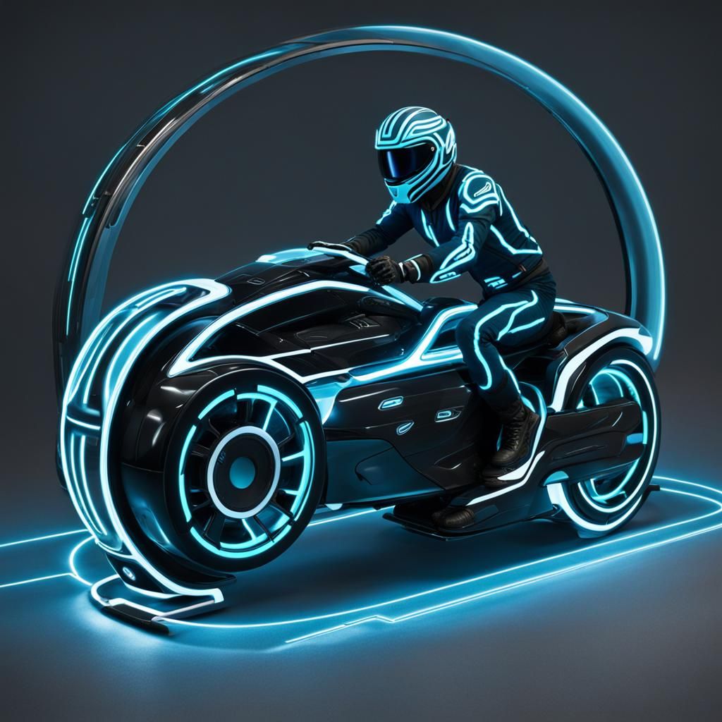 Tron-Inspired Lightcycle with Rider