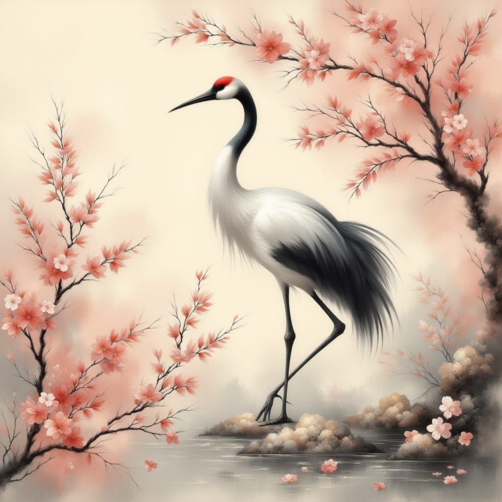 <lora:Abstract Romanticism:1.0> Japanese crane painting soft pastels