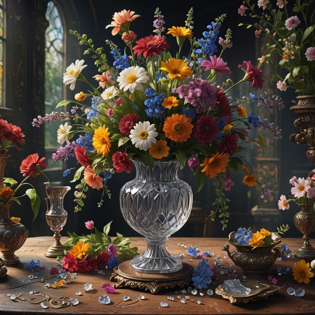 Crystal Vase with Summer Flowers: Matte Painting