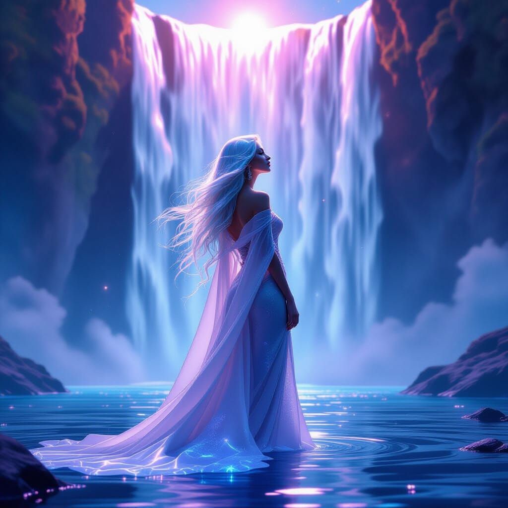 Luminous Stardust Woman Before Neon Abyss