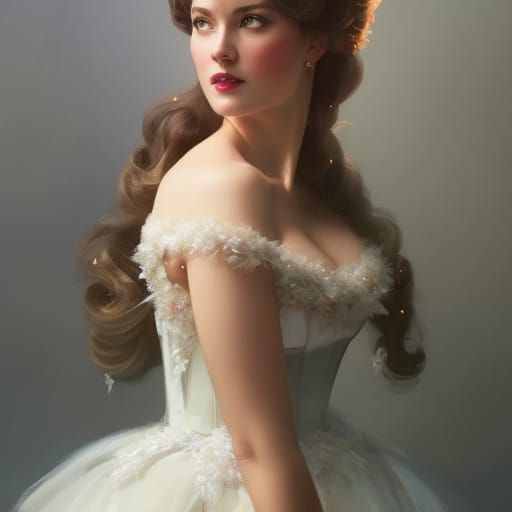 Lady in Crinoline Dress at Christmas Ball