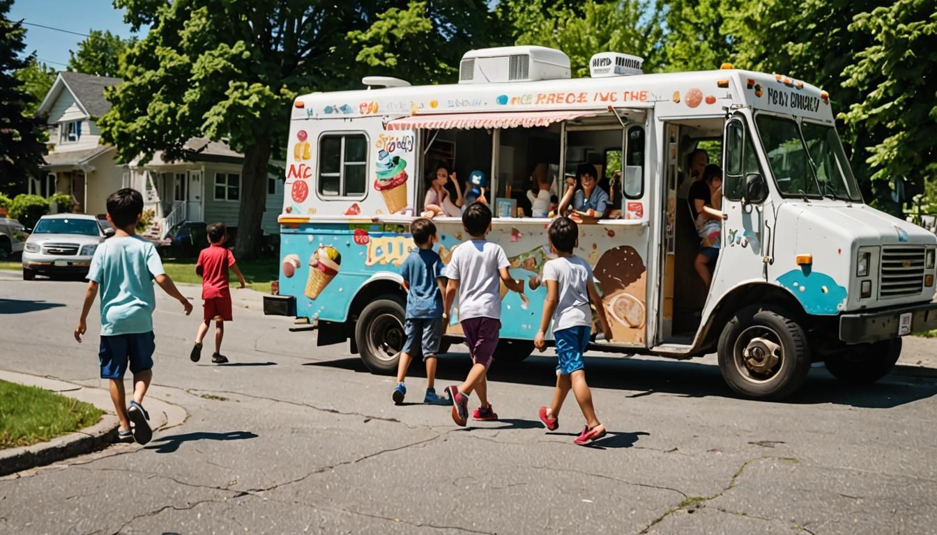 Children's Summer Joy: Ice Cream Truck Arrival