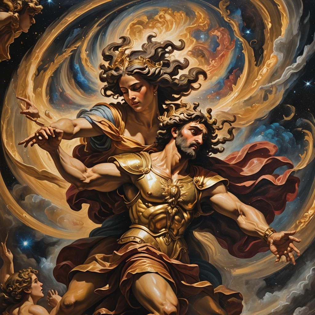 Porphyrion Attacks Hera in Baroque Oil Painting