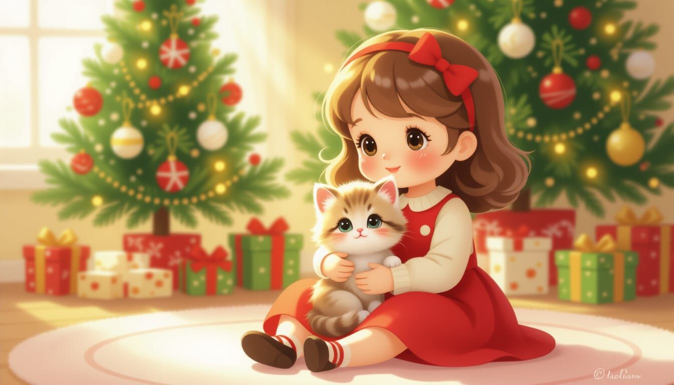 Child's Wonder With Kitten, Precious Moments Style