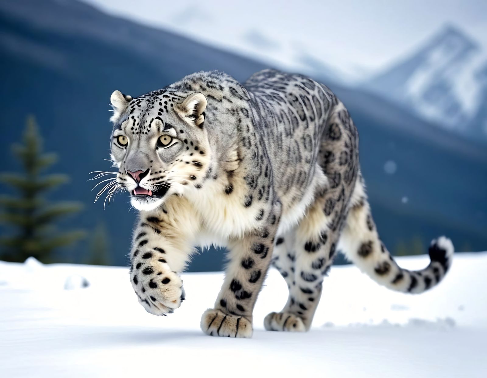 Snow Leopard in Cinematic Film Still Style