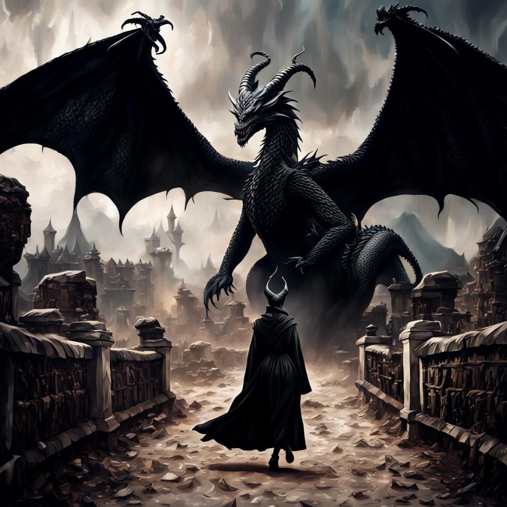 Hyperrealistic Portrait: Sorceress and Black Dragon