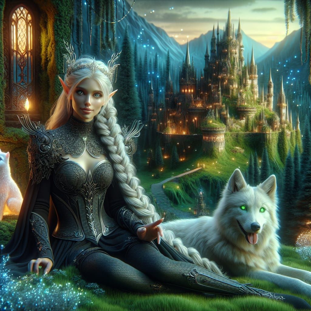 Elf and Wolf in Enchanted Kingdom, Matte Painting