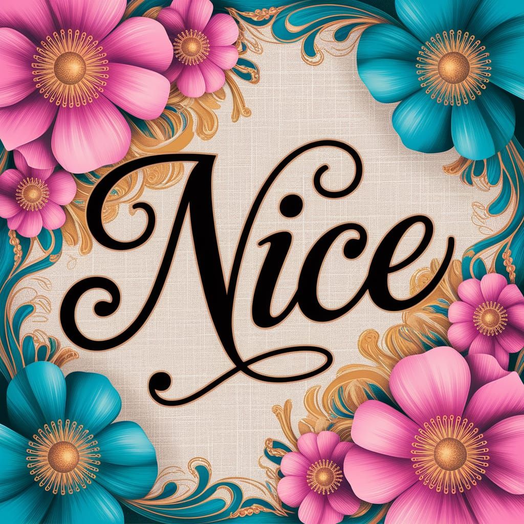 Surreal Oil Painting with Cursive Letters and Vibrant Flower...