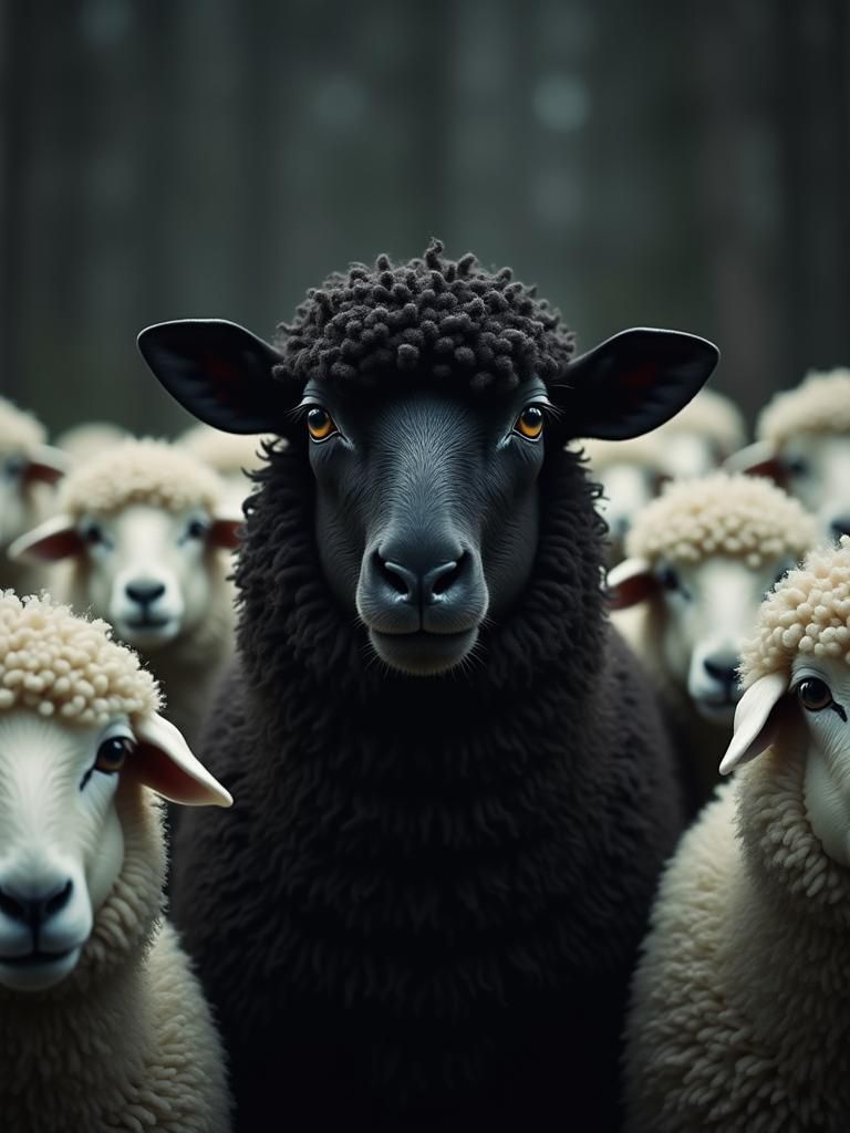 Monochromatic Sheep Flock with Central Black Sheep