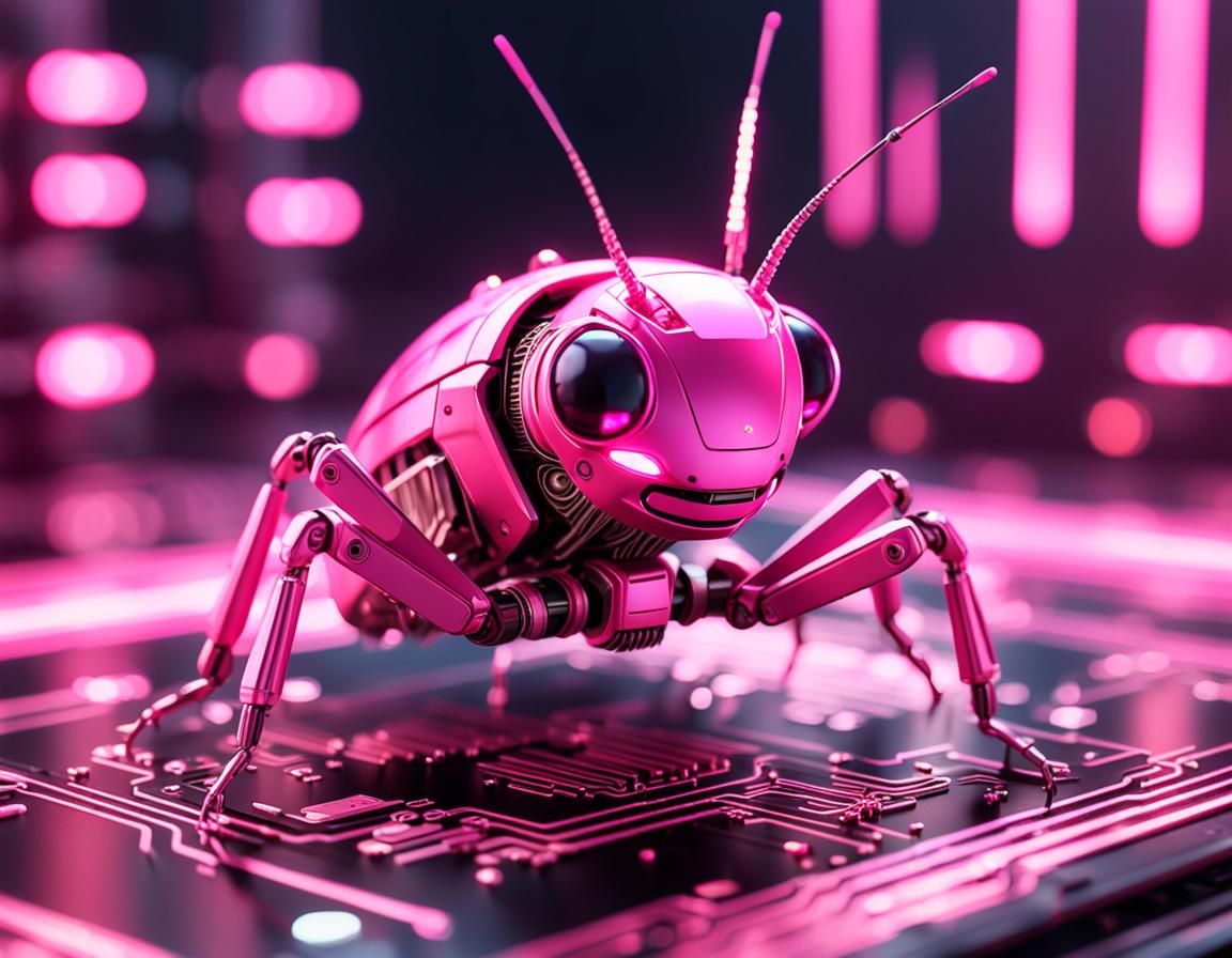 Cute Pink Robot Cricket on Circuit Board