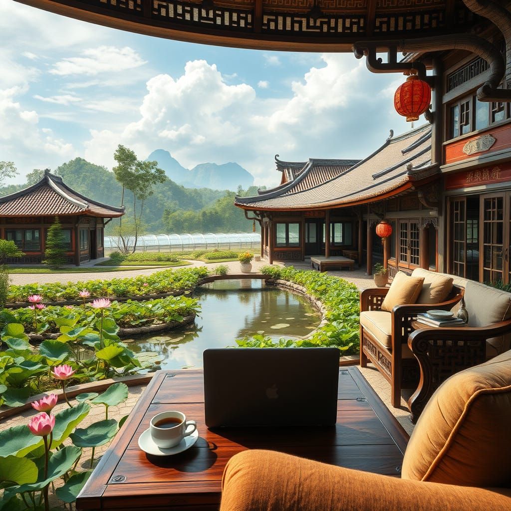Luxurious Chinese Working House Amidst Lush Veggie Farm and...