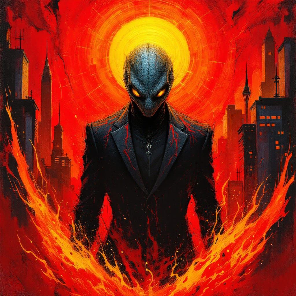 Reptilian in Black Suit with Solar Halo