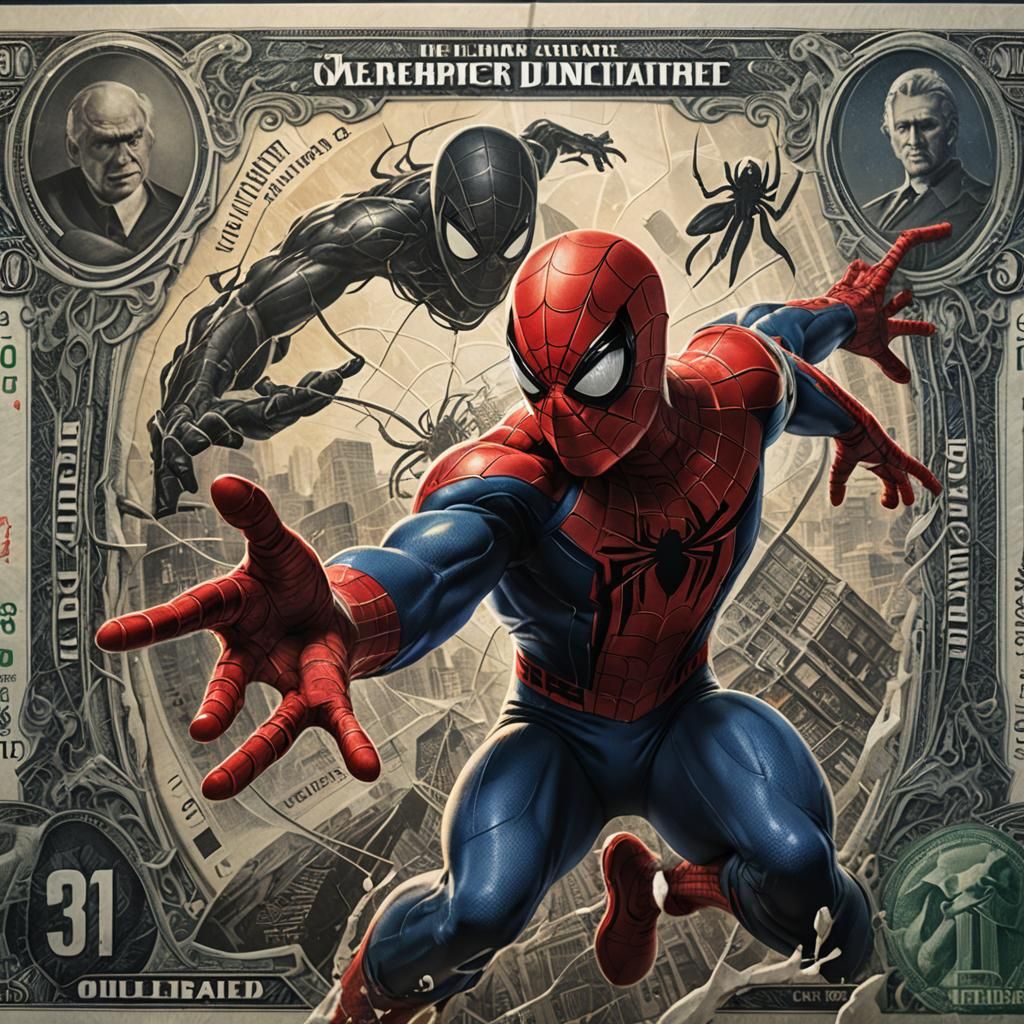 Spiderman Movie Poster Art Banknote in Detailed Matte Painti...