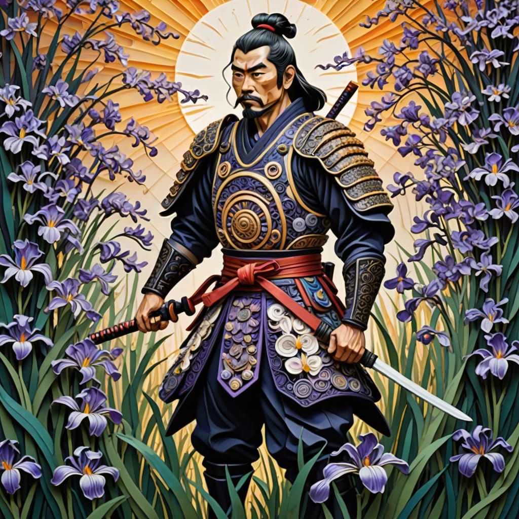 Samurai in Iris Field Quilling Art