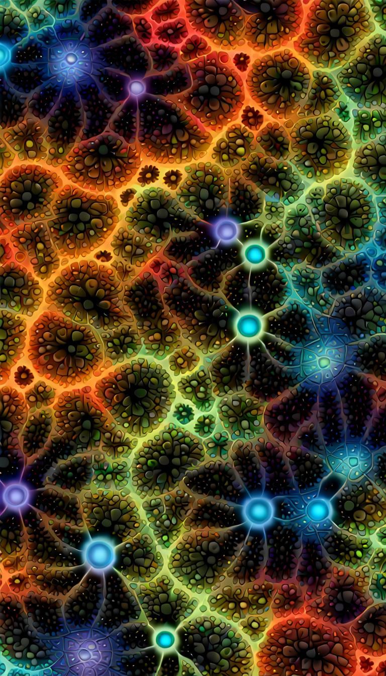 Prebiotic to Biotic Transition: Fractal Neon Visualization