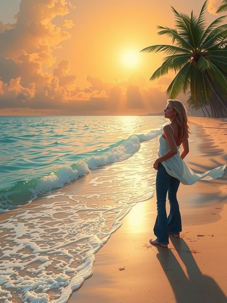 Tropical Beach Sunset: Photorealistic Paradise