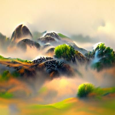 Misty Mountain Landscape: Neo-Primitivism Meets Steampunk