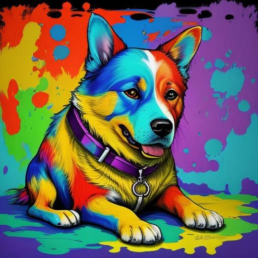 Abstract Art Splash Dog with Complementary Colors