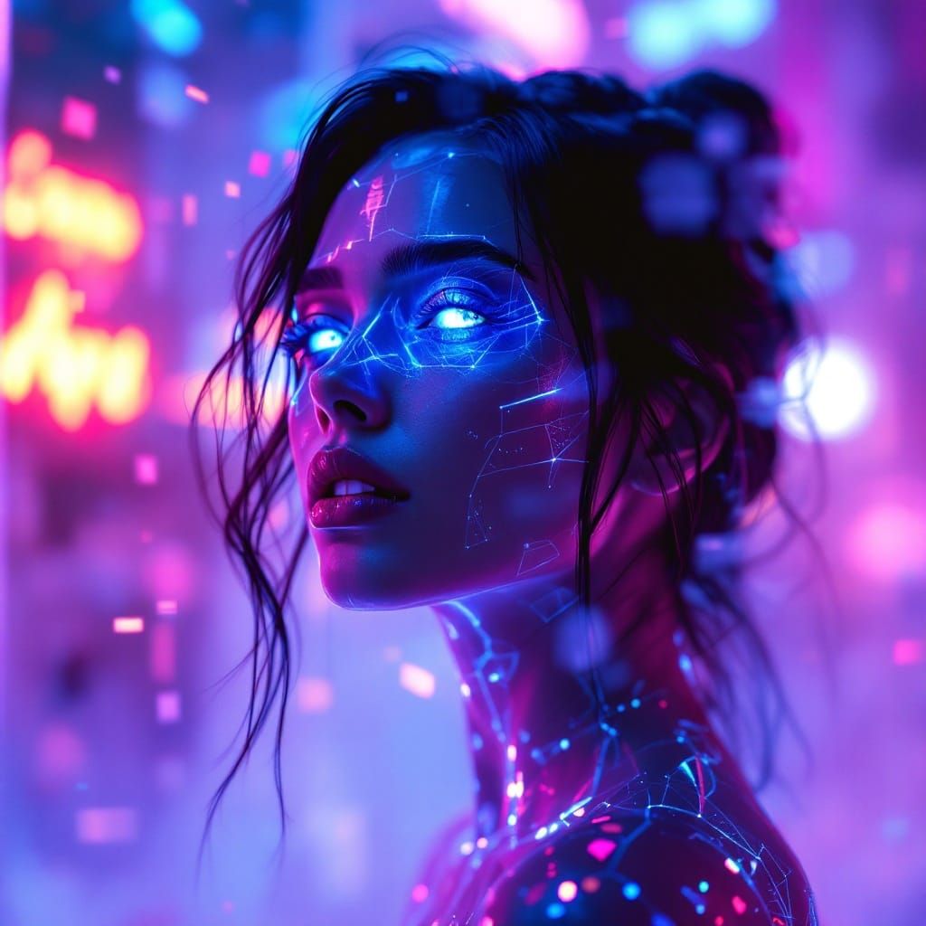Vibrant Hologram in Neon-Lit Environment