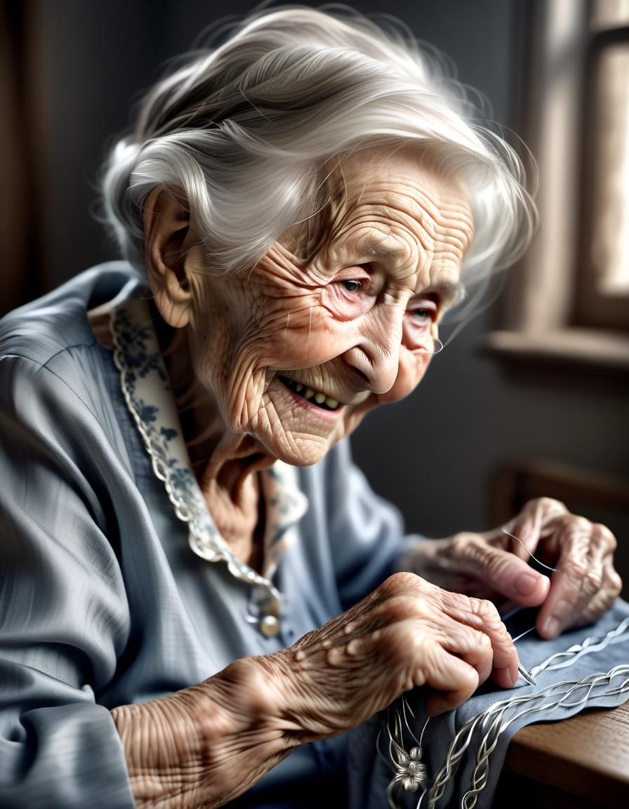 Centenarian Seamstress: A Digital Art Portrait