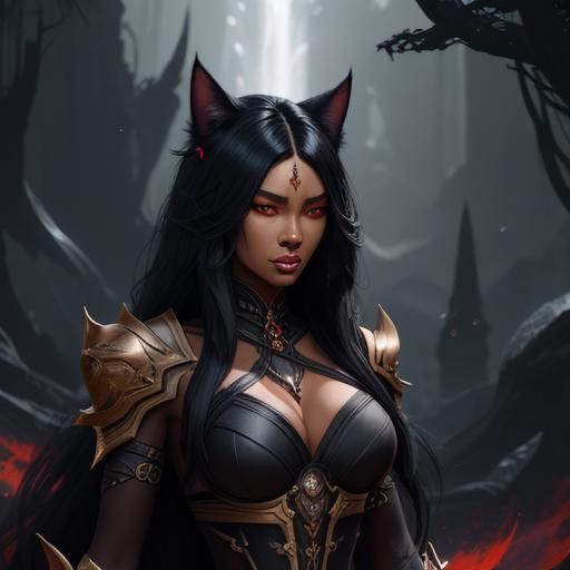 Cat-Girl Portrait in Detailed Fantasy Art Style