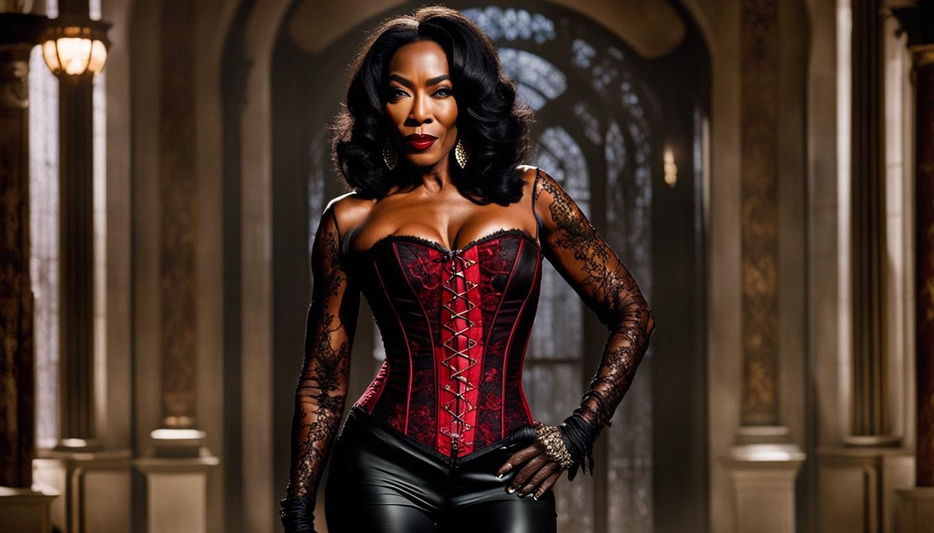 Angela Bassett Dressed in a corset, Long Black hair