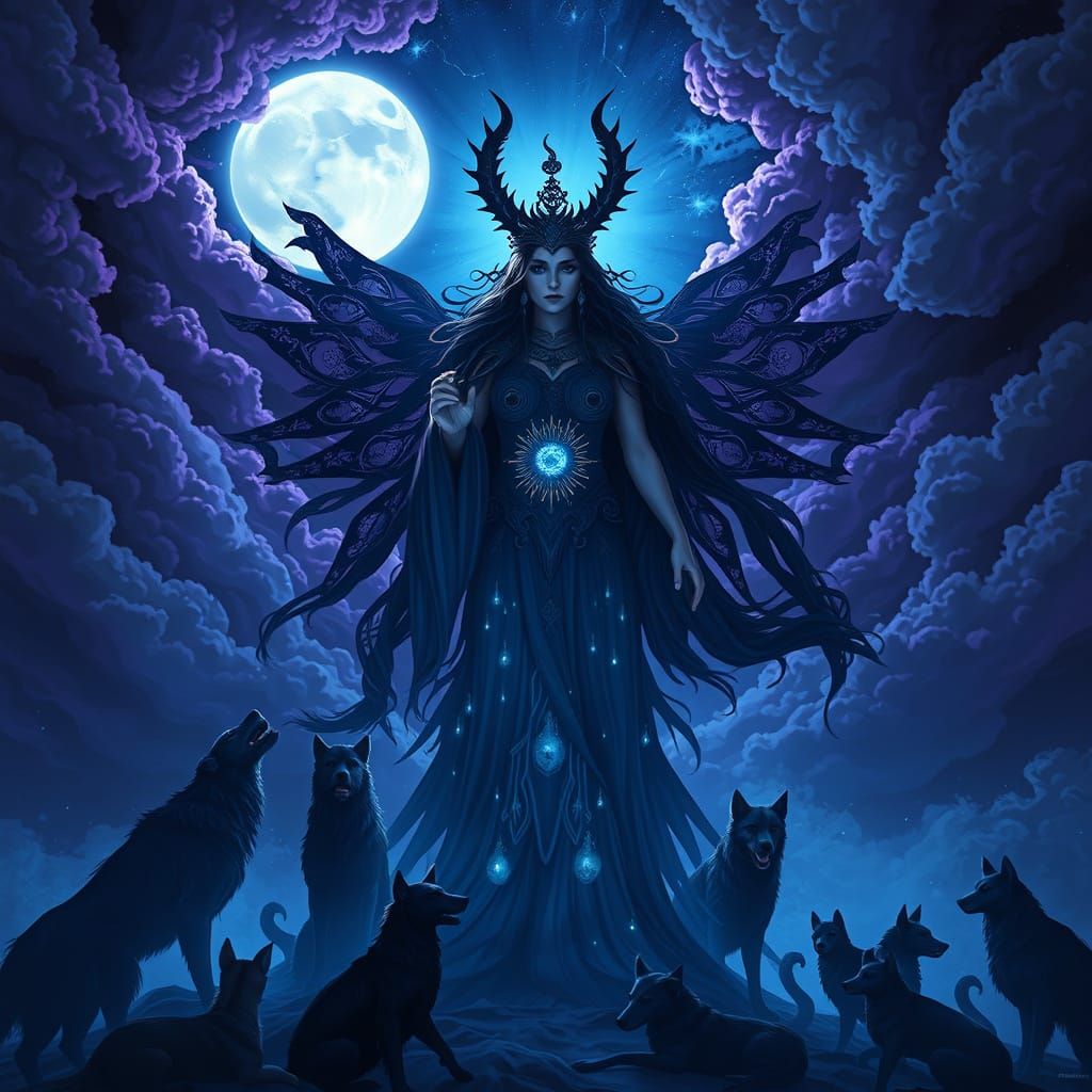 Mystical Hecate Goddess Illuminated by Ethereal Moonlight