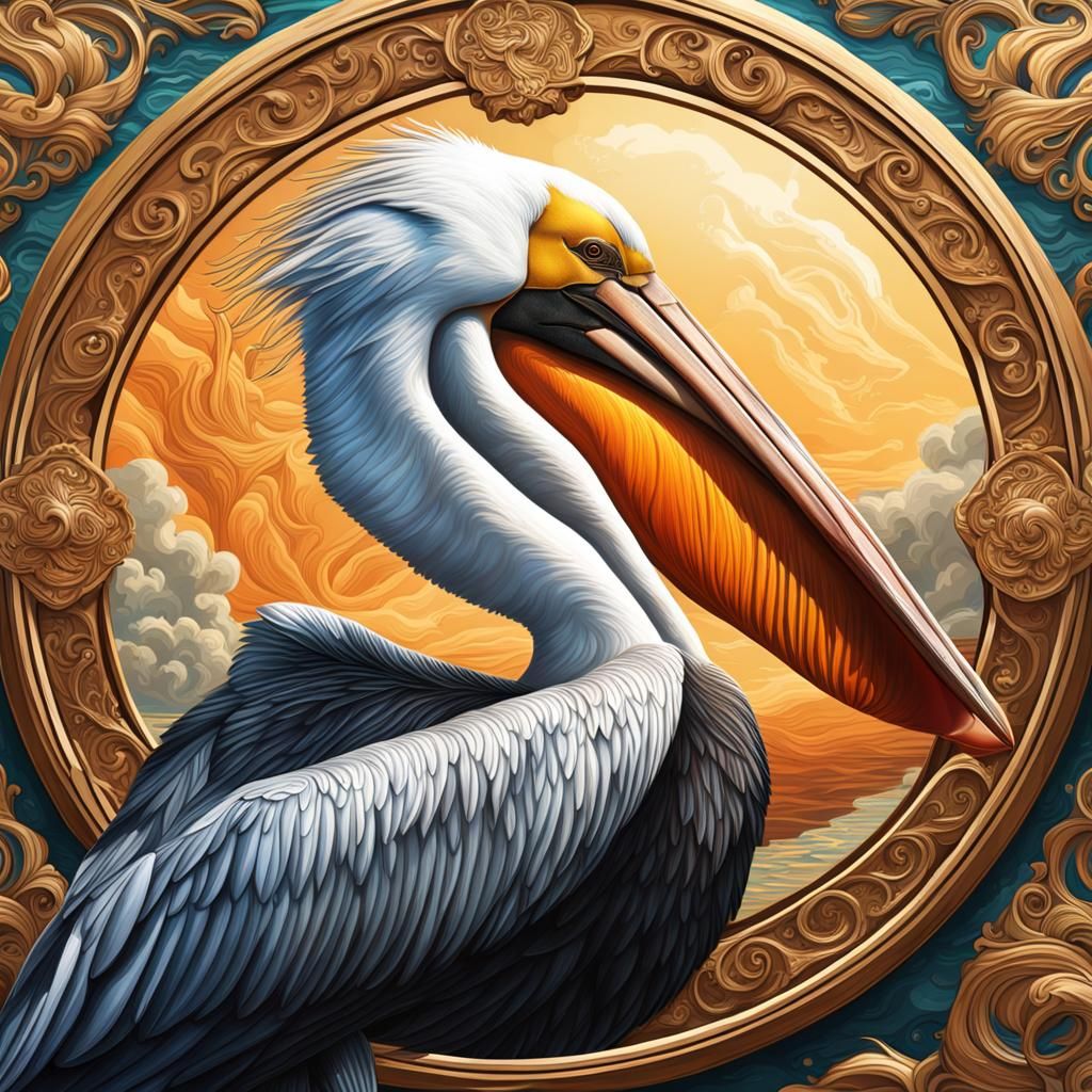 Pelican in Piety Medallion: Hyperrealistic Splash Art
