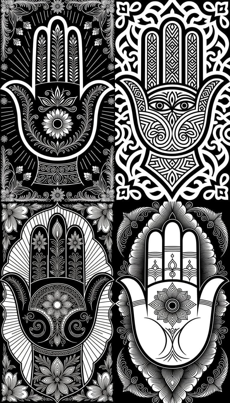 Black and White Vector Hamsa Hand Art