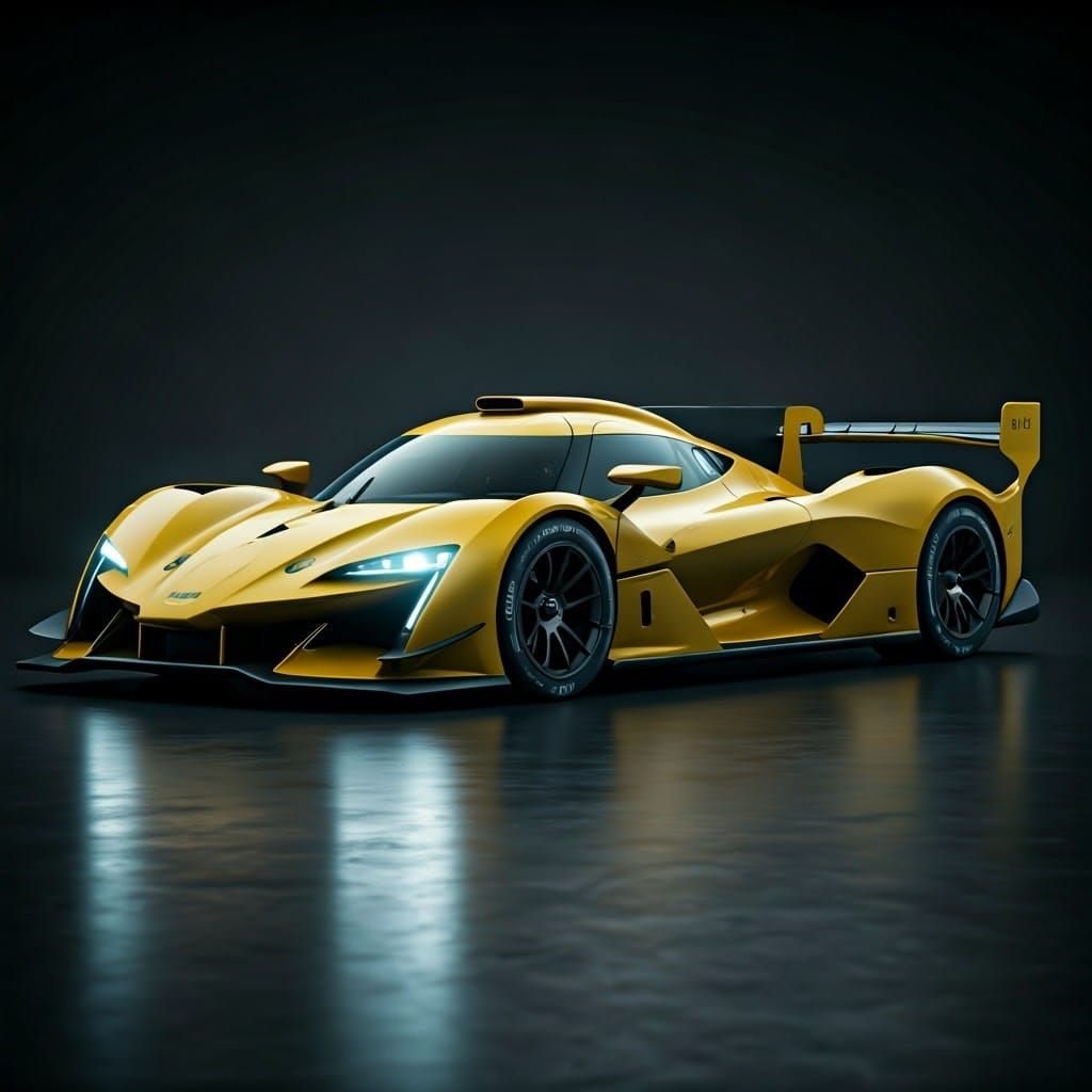 Futuristic Yellow Race Car Concept in High-Tech Studio