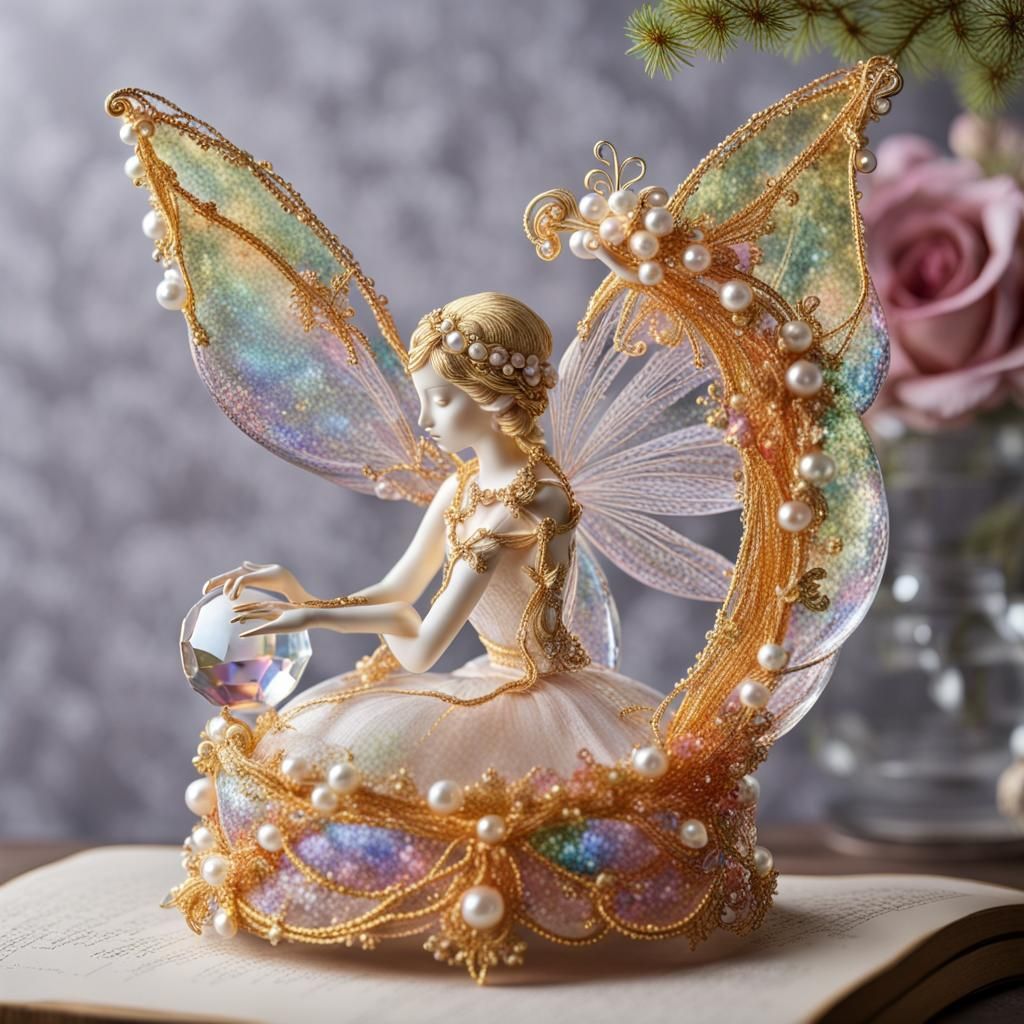Rainbow Fairy on Crystal Cornucopia with Gold