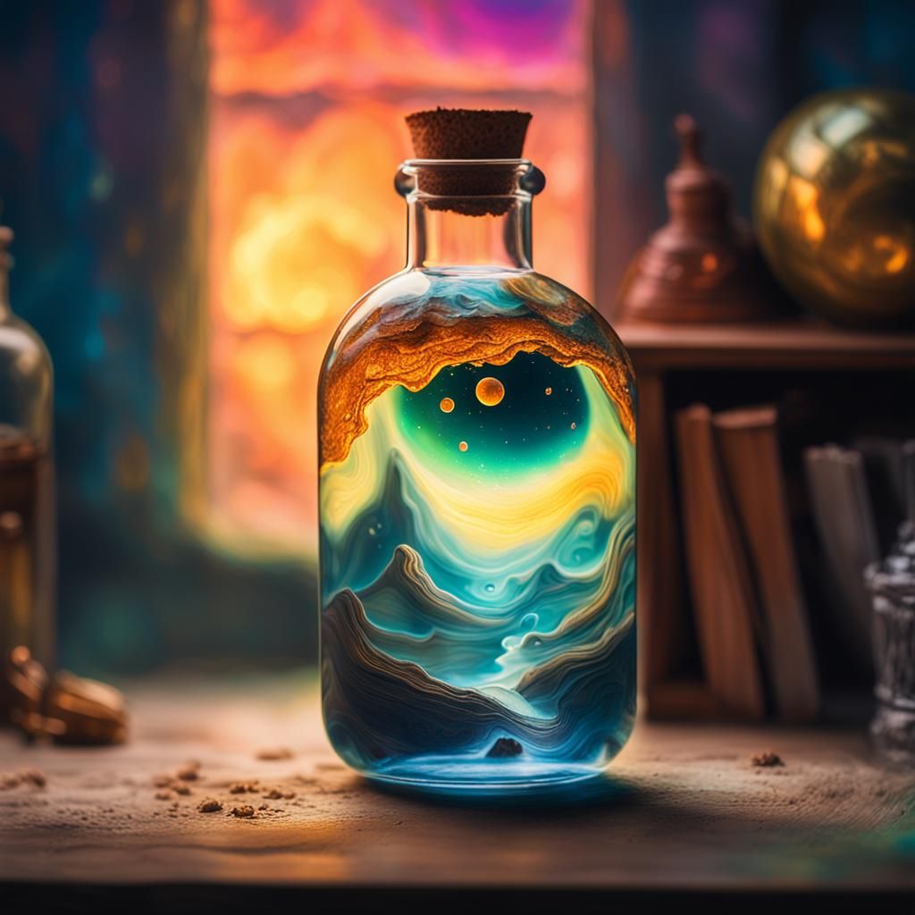 Surreal Macro Painting of a Glowing Planet in a Delicate Gla...