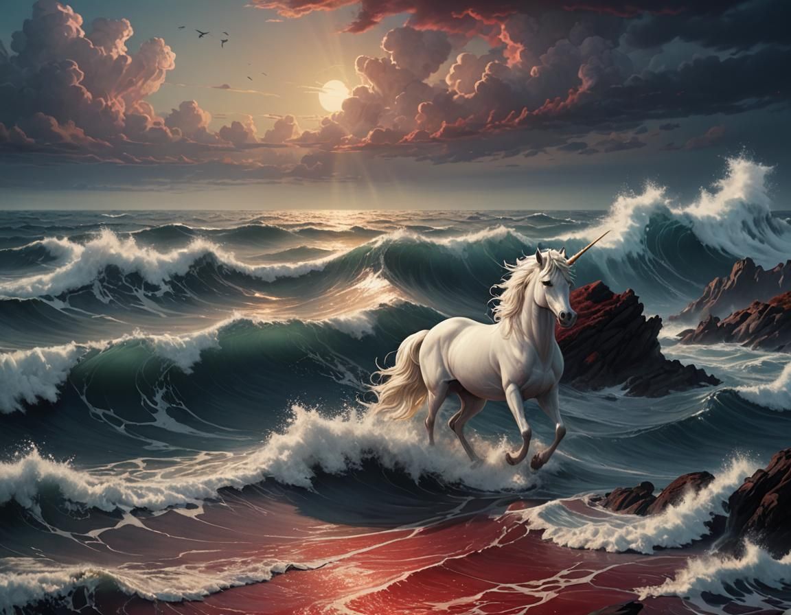 The Last Unicorn and Red Bull in Epic Ocean Scene