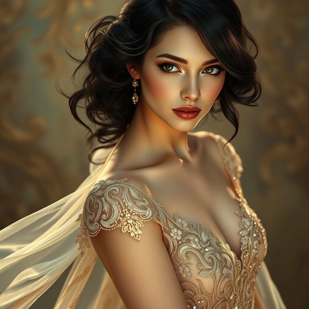 Elegant Woman in Art Nouveau Style Gown