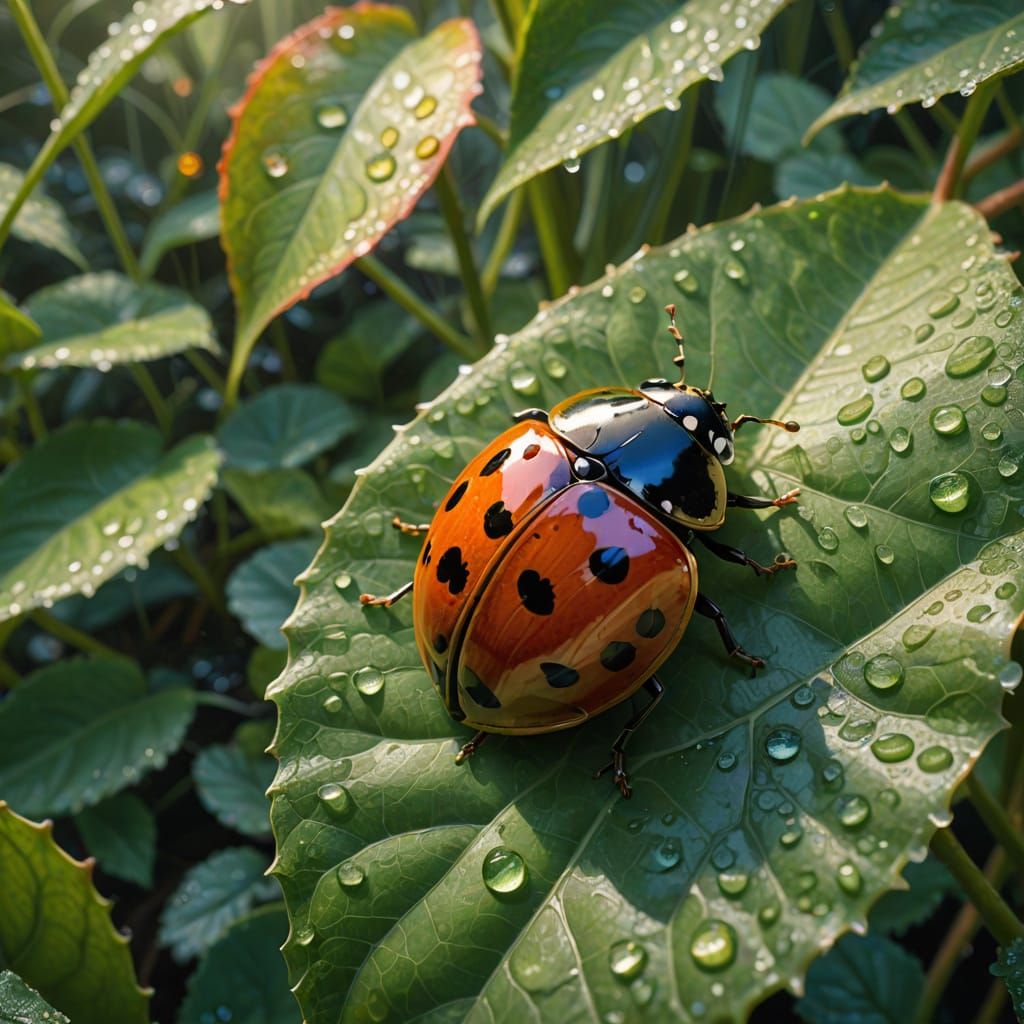 Ladybug in Whimsical Garden Scene