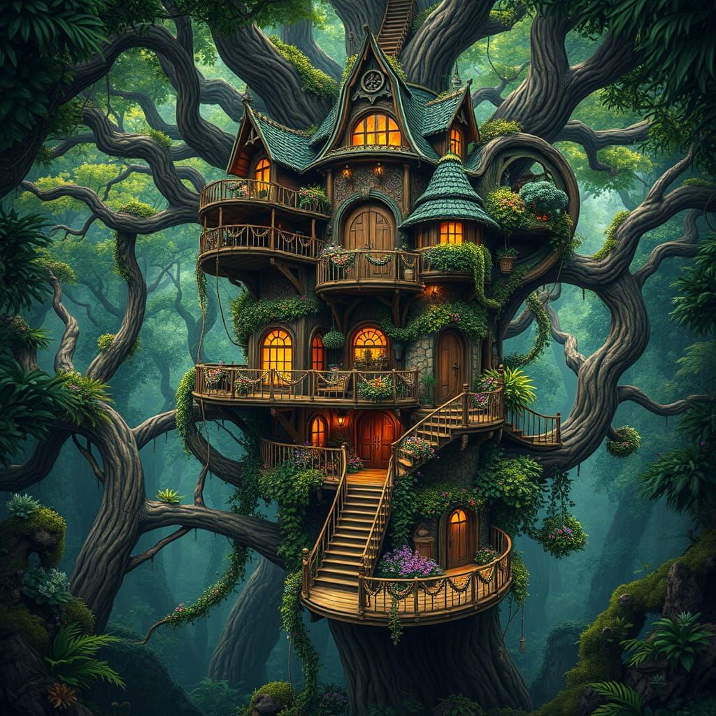 Whimsical Treehouse in Enchanted Forest