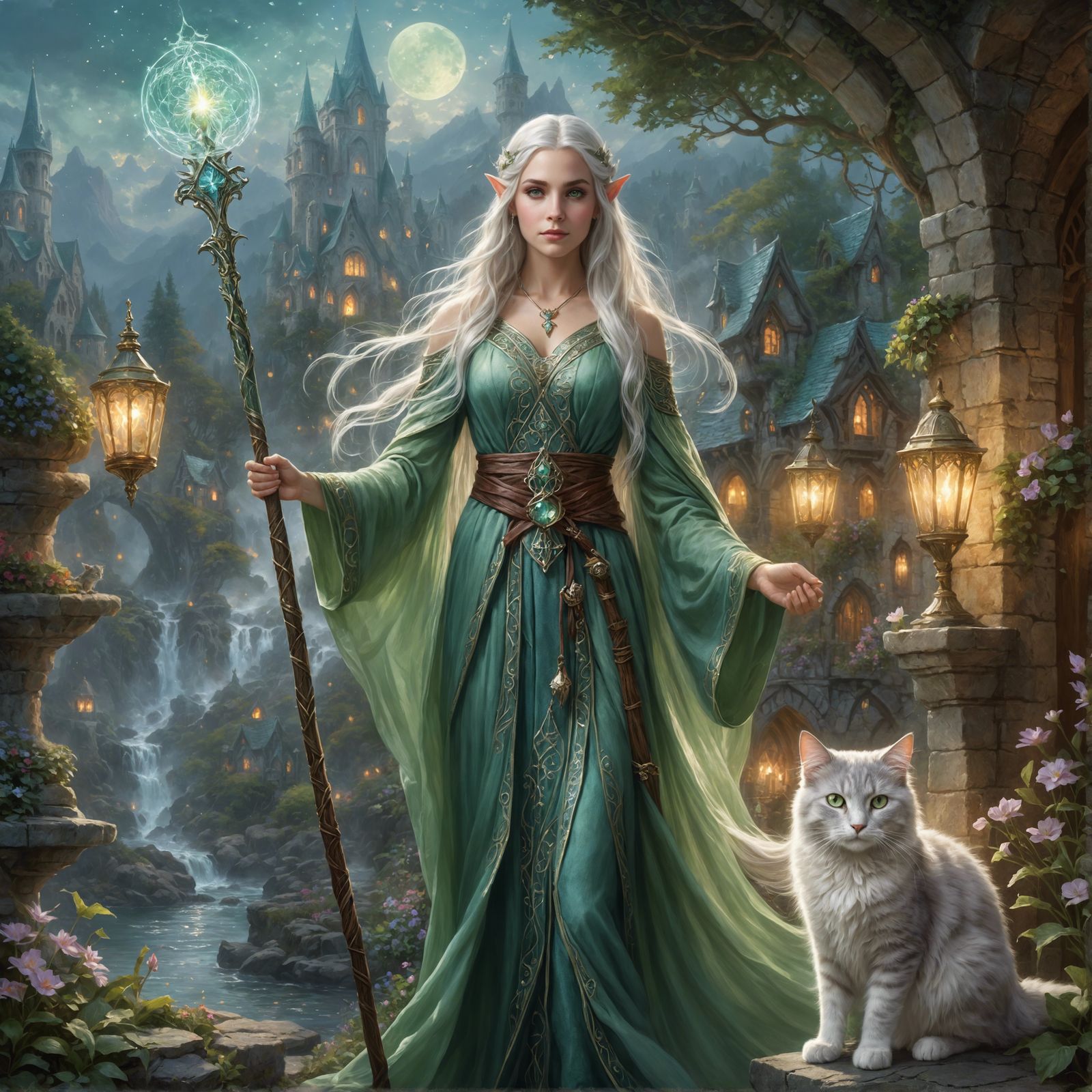 Ethereal Elf Mage with Cat Familiar