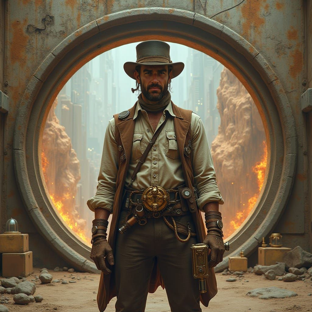 Steampunk Man in Las Vegas Time Portal