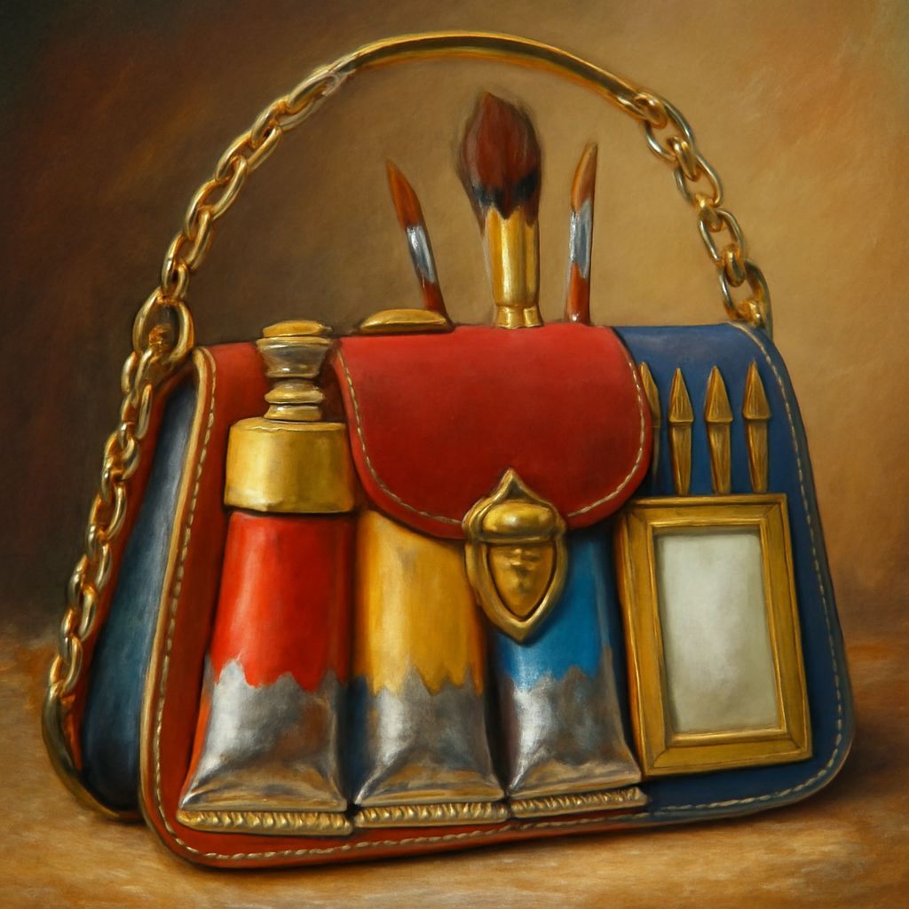 Artistic Handbag of Paint Supplies in Vibrant Colors
