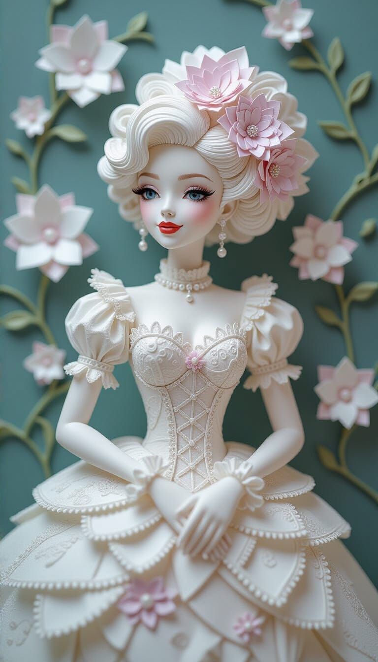 Elegant Androgynous Figure in Paper Cut Craft Style