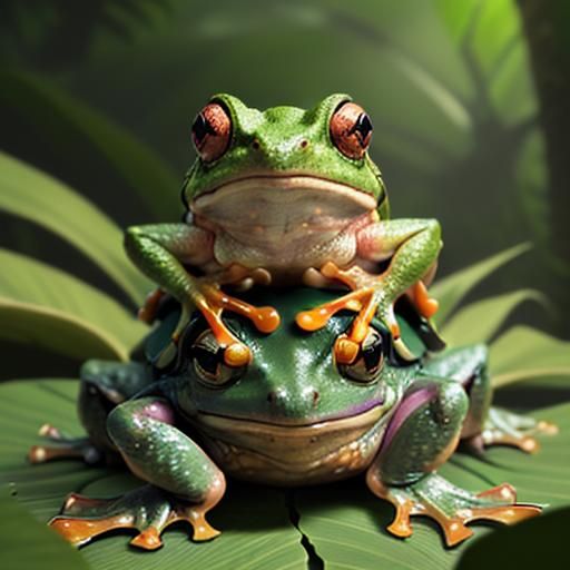 Hybrid Tree Frogs with Turtle Shells in Jungle